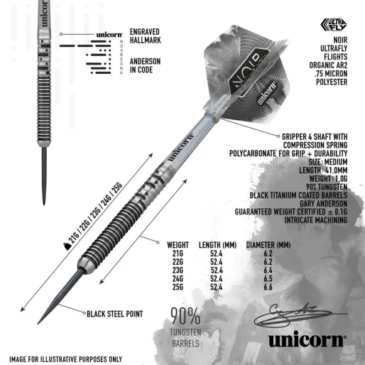 Unicorn Rzutki Steel Noir - Gary Anderson - Phase 5 - 22g