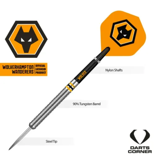 Mission Steel Football Darts - Wolverhampton Wanderers FC - Oficjalna licencja - Wolves - 24 g