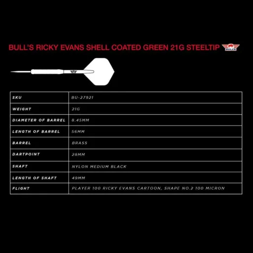 Bull's NL Rzutki stalowe Ricky Evans Shell - mosiądz powlekany - zielone - 21 g