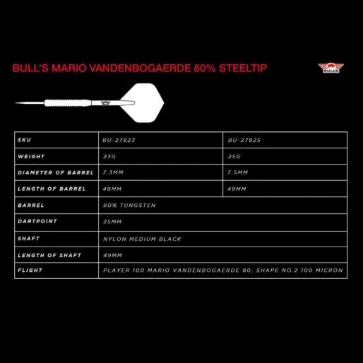 Bull's NL Stalowe lotki Mario Vandenbogaerde - 80% - 25g