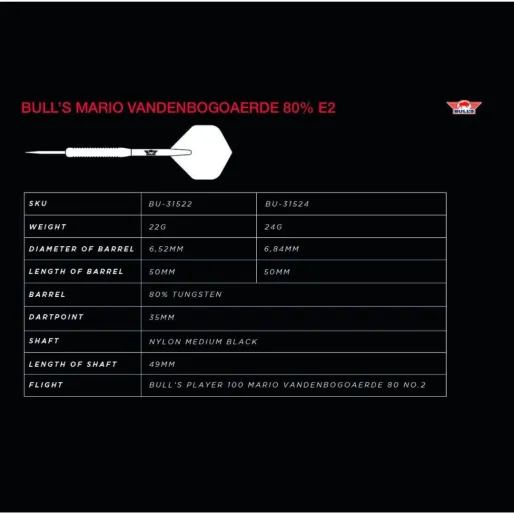 Bull's NL Stalowe lotki Mario Vandenbogaerde - 80% - E2 - 24g