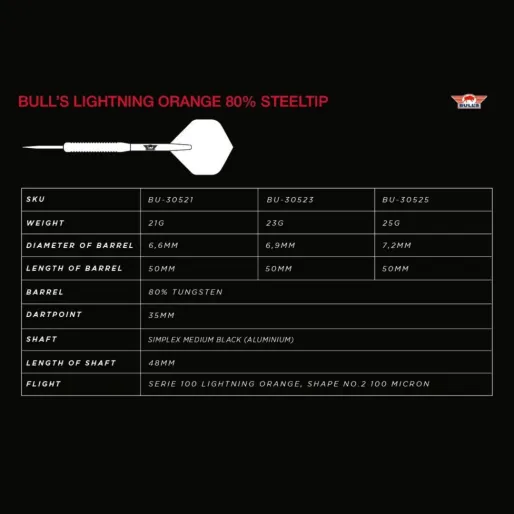 Bull's NL Rzutki Steel Lightning - pomarańczowe - 21 g