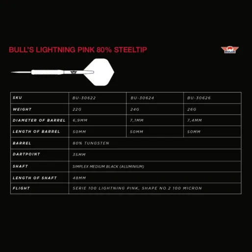 Bull's NL Rzutki Steel Lightning - różowe - 26 g