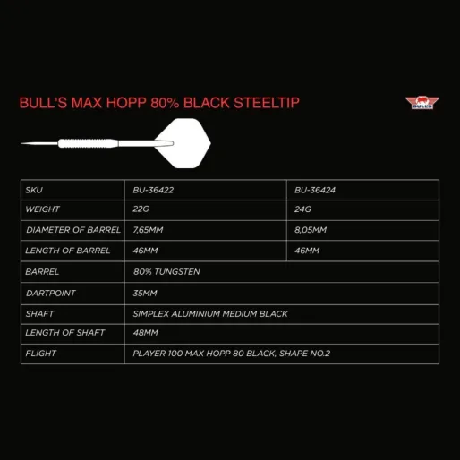 Bull's NL Rzutki Steel Max Hopp - czarne - 22 g