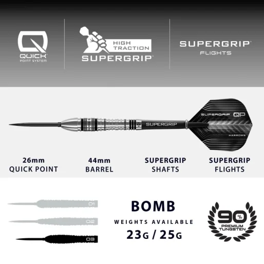 Harrows Steel Supergrip - Bomb - Quick Point - 25g